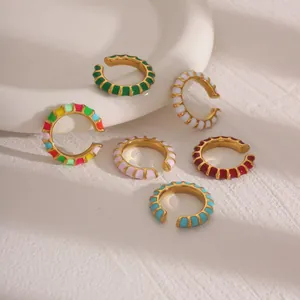 Fashion Stainless Steel 18K Gold Plated Enamel C-Shaped Ear Cuff Non-Piercing Geometric Colorful Earring Jewelry For Women
