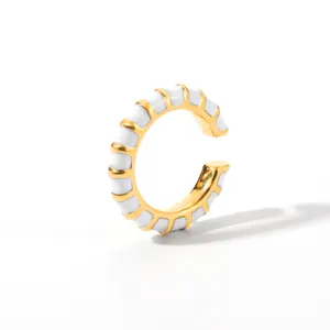 Modern 18K gold plated stainless steel C-shaped ear cuff with white enamel drip oil