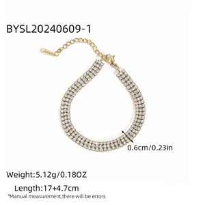 Elegant 18k gold plated stainless steel triple-row zircon tennis bracelet for women