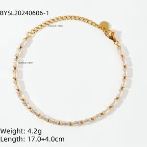 Women 18K Gold Plated Stainless Steel Baguette Zircon Bracelet Minimalist Luxury Three Row Rhinestone Tennis Chain Hand Jewelry