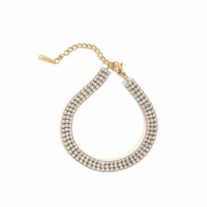 Elegant 18k gold plated triple row zircon tennis bracelet with adjustable lobster clasp