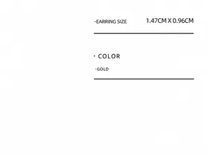 Detailed size information for gold letter earrings measuring 1.47cm by 0.96cm