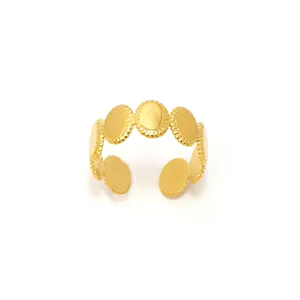 Anello aperto geometrico in acciaio inossidabile placcato oro 18K con maglie texture
