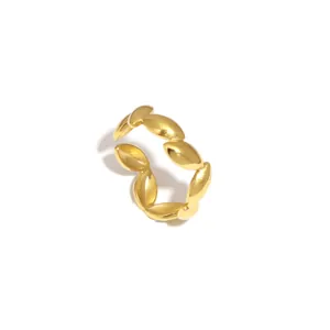 Anello aperto minimalista in acciaio inossidabile dorato 18K con design a foglia
