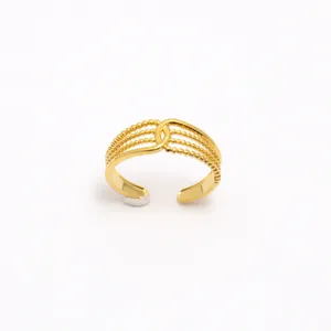 18K gold plated multi-layer beaded open ring with interlocking circles for women