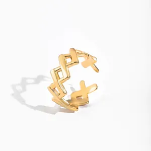 18k gold plated stainless steel ring with a geometric woven hollow lattice design