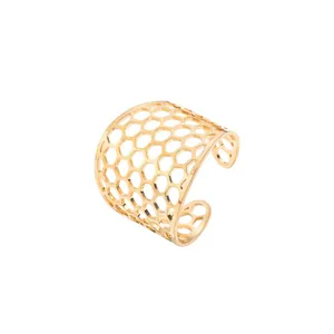 Minimalist 18k gold stainless steel open ring with honeycomb geometric hollow design