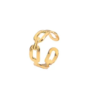 Minimalist 18k gold plated stainless steel adjustable ring with quilted chain design