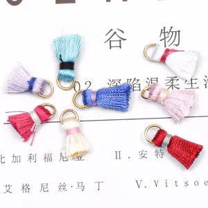 Colorful mini silk tassels with gold rings for DIY jewelry and ethnic earrings