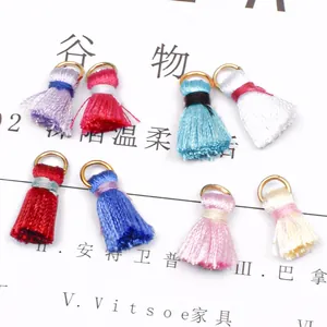 Colorful handmade cotton tassels with gold metal hooks for DIY earring and jewelry making