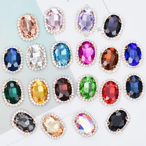 Strass ovales en verre en 20 couleurs avec base en cuivre pour couture DIY et bijoux