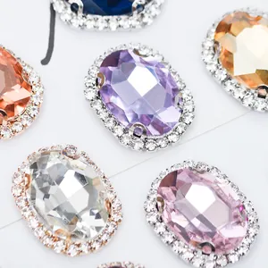 Strass en verre ovale avec base en cuivre pour robe de mariée et bricolage