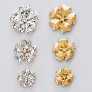 Sparkling crystal five-petal flower alloy charms in three sizes for DIY craft decorations