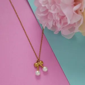 Elegante 18K vergoldete Kirsch-Perlenkette mit zarter Goldkette für Damen