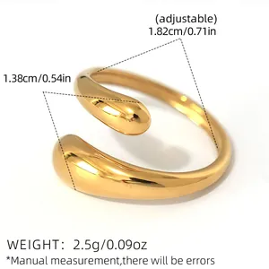 Adjustable minimalist gold stainless steel ring with elegant polished teardrop design