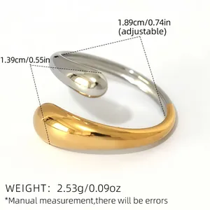 Detail view of two-tone stainless steel adjustable ring with dimensions and weight specs