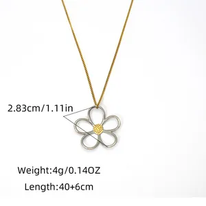 Stainless steel cutout daisy necklace with silver petals and golden center detail