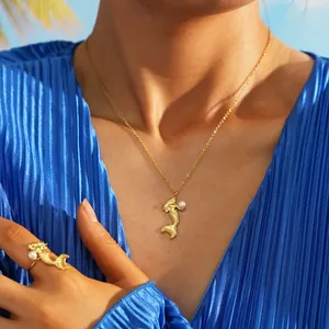 Elegant gold mermaid necklace and ring set with freshwater pearls for summer beach vacations