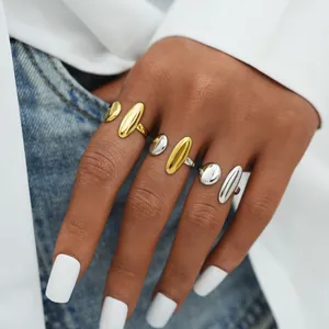 Minimalist 304 Stainless Steel Open Ring For Women Geometric Oval PVD Gold Plated Adjustable Fashion Trendy Jewelry