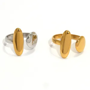 Minimalist polished stainless steel open rings in gold and silver geometric design