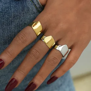 Set di anelli geometrici in acciaio inossidabile in oro, argento e design bicolore