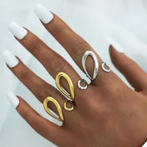 Minimalist geometric hollow open rings set in gold and silver finish for women