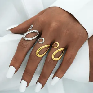 Minimalist 304 Stainless Steel Geometric Open Ring For Women Tarnish Free Gold Silver Hollow Out Jewelry Adjustable Finger Ring
