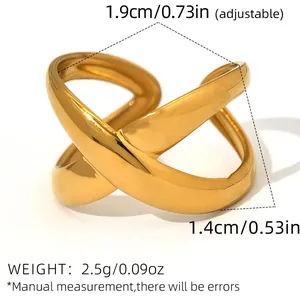 Polished gold adjustable crisscross ring with minimalist hollow X-shape design