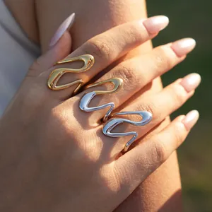 Minimalist wavy irregular stainless steel rings in gold and silver finish for women