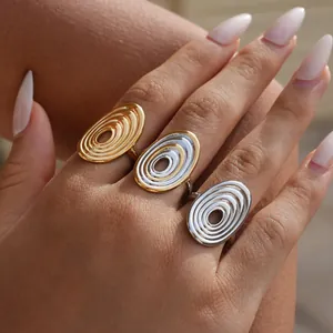 Modern Geometric Spiral Oval Concentric Wave Open Ring For Women 304 Stainless Steel PVD Gold Silver Plated Jewelry Gift