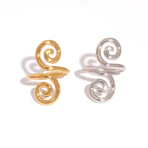 Minimalistische goldene und silberne Spiralringe mit Hochglanzfinish im S-Form-Design