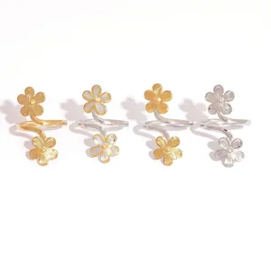 Minimalist stainless steel open rings with wrap flower design in gold and silver finish