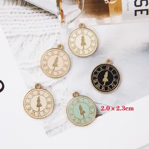 Five Alice silhouette clock charms with Roman numerals for DIY jewelry making