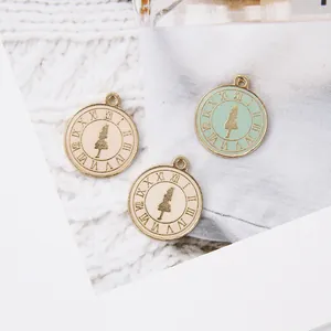 Round Alice silhouette alloy charms with Roman numerals for DIY jewelry making