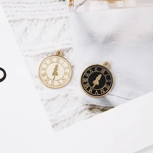 DIY clock pendant charms with Roman numerals and silhouette in black and white finish