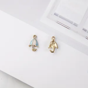 Enamel umbrella pendants with sparkling diamonds for DIY jewelry making accessories