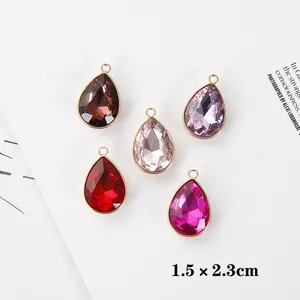 DIY teardrop crystal pendants with gold alloy frames in five colors for jewelry making