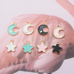 Enamel star and moon charms set in pastel colors for DIY jewelry making crafts