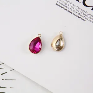 Waterdrop crystal pendant in rose red and gold finish for DIY handmade jewelry crafts