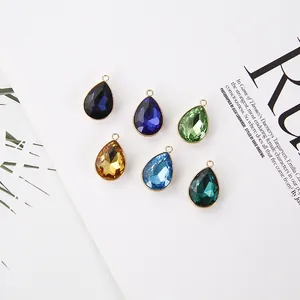 Set of 6 teardrop crystal charms in various colors with gold alloy frames for DIY jewelry