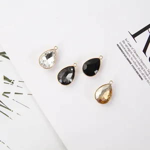 Waterdrop crystal pendants in four colors with gold alloy frames for DIY jewelry making