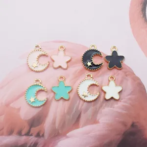 Star and moon charm pendants with drip oil finish and gold edges for DIY jewelry craft