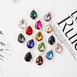 Faceted Crystal Waterdrop Pendant Charms With Gold Alloy Edging For DIY Jewelry Finding Necklace Earrings Making For Women