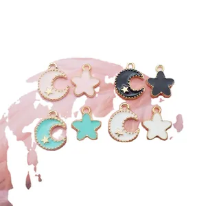 Star and moon enamel charms set with gold plated bead edges for DIY jewelry making