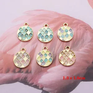 Set of 6 colorful geometric round enamel charms with mosaic patterns for DIY jewelry