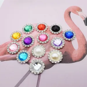 Mixed color round rhinestone and pearl DIY jewelry buttons with sparkling silver base