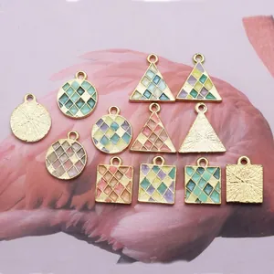Colorful geometric alloy drop oil pendants in round triangle and square shapes for DIY