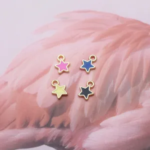 Star-shaped alloy pendants in pink, blue, yellow, and black for DIY jewelry making