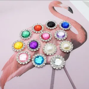 Sparkling crystal rhinestone buttons with faux pearl embellishments for DIY jewelry crafts