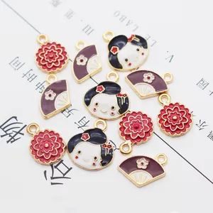 Colgantes japoneses de esmalte con flores y abanicos para collares y joyería de bricolaje